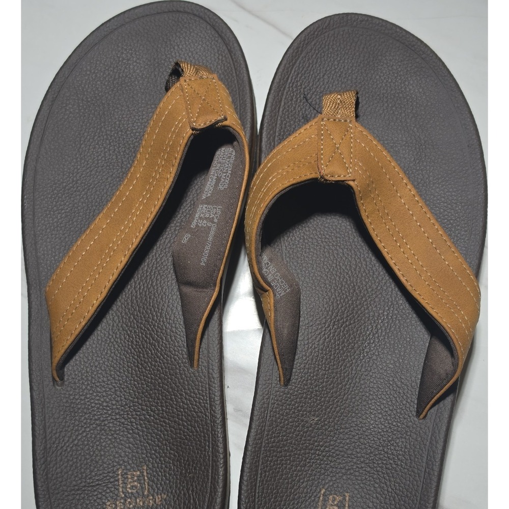 George Men's Brown Thong Sandals Size 9 Synthetic Comfort Outdoor Stitching